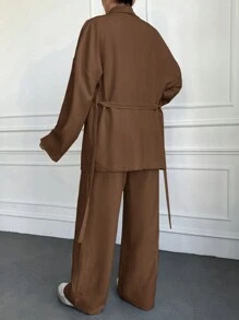 EURMUSE Beige Two Pieces Sets - Brown - View 2