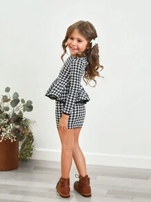 SHEIN Young Girl Houndstooth Print Ruffle Trim Dress - Black and White - View 6