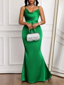 SHEIN Lady Vestido de verano, vestido de graduación, ropa de mujer para otoño, vestidos de mujer, ropa hawaiana, conjunto de ropa para concierto de mujer, ropa de boda de mujer, vestidos de mujer para otoño, atuendos de mujer para otoño, atuendos de despedida de soltera, batas de mujer, vestido de maestra de talla grande, vestidos de otoño, atuendos para salir en invierno, blusa con lazo, ropa de otoño - Verde - Ver 5