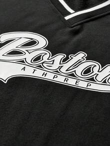 AXEPEAK Sudadera holgada con estampado en inglés para hombre - Negro - Ver 2