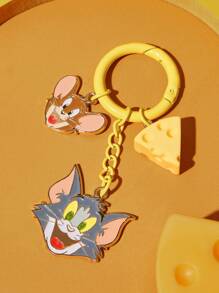 TOM & JERRY X SHEIN Zinc Alloy Cartoon And Cheese Pattern Key Chain Pendant - Multicolor - View 2