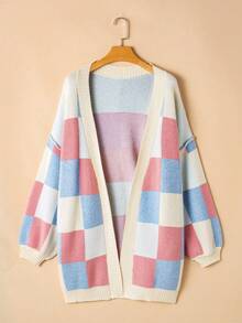 Acelitt Kolorowy damski kardigan w kratkę, kontrastowy kolor, luźny, swobodny, z długim rękawem, jesień/zima