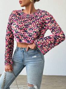 Chiquease Contrast Color Round Neck Casual Long Sleeve Sweater, Knit Pullover Fall Winter - Multicolor - View 4