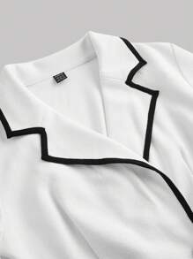 SHEIN MOD Vestido Blazer Branco de Manga Longa com Recorte Preto, Cruzado, Vestido de Mulher para Outono/Inverno, Vestido Formal, Casual de Negócios para Mulheres, Estilo Anos 90, Festa de Boas-Vindas, Moda Coreana, Roupa de Escritório, Renascença, Estilo Old Money - Preto e Branco - Visão 3
