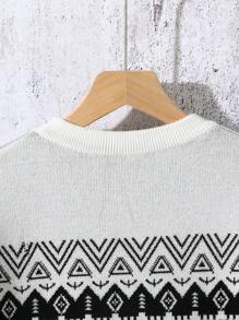 Jersey de punto casual con patrón de letras para niños, jersey de cuello redondo de manga larga, de moda para el otoño - Blanco - Ver 4