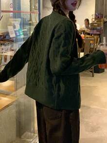 女士高端韩版长袖针织开衫复古纽扣秋冬圣诞绿日常约会通勤长袖上衣 - 綠色 - 查看 5