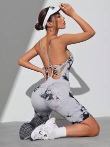 SHEIN Sports Salopetă slăbănog cu curele spaghete pentru damă, fără spate, încrucișată