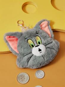 TOM & JERRY X SHEIN Cartoon Cat Embroidered Plush Super Soft Hanging Pouch - Grey - View 6