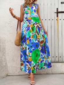 Breezaya Đầm Maxi Cổ Chữ V Không Tay Họa Tiết Hoa Nhiều Màu Cho Nữ Trang Phục Đi Biển - Màu xanh lam - Xem 4