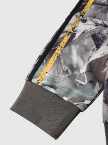 ROMWE MEN Street Life Men's Letter Print Long Sleeve Zipper Front Hooded Casual Sweatshirt, Suitable For Autumn And Winter - Multicolor - View 3