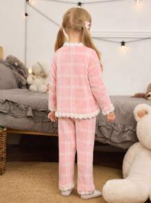 3pcs Young Girl Winter Fleece Pajama Set, Long Sleeve Cardigan With Pockets & Long Sleeve Top And Pants, Mommy And Me Matching Outfits (Sold Separately)