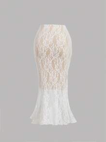 SHEIN MOD Conjunto de dos piezas con chaleco de encaje blanco y falda de cola de pez, conjunto formal soñado, conjunto para baile de graduación, conjunto para crucero, ropa para Halloween, atuendo de los años 90, conjuntos de otoño, moda coreana, Novia Cadáver, conjunto de dama de honor, atuendo para cena, conjunto de cumpleaños para mujer, baile de bienvenida, conjunto con volantes, Renacimiento