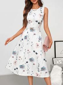 SHEIN Clasi Women Floral Print A-Line Sleeveless White Women Dresses - Multicolor - View 3