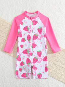 1 件年轻女孩印花连体泳衣 - 粉色 - 查看 5