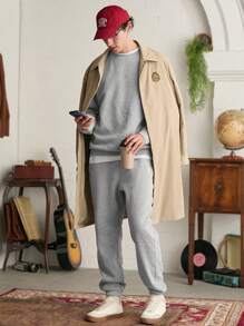 Manfinity VCAY Men's Long Sleeve Woven Long Trench Coat, For Fall Winter - Khaki - View 4