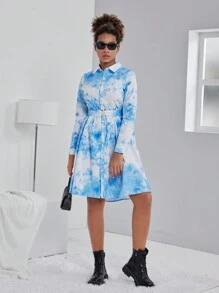 Rochie cămașă cu mânecă lungă, cu imprimeu digital, lejer, proaspătă pentru fete adolescente