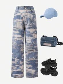 Tween Girl Casual Loose Simple Denim Jeans - Multicolor - View 1