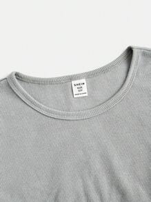 SHEIN Tween-Mädchen Lässig einfarbiges Strick Rundhals Kurzarm T-Shirt