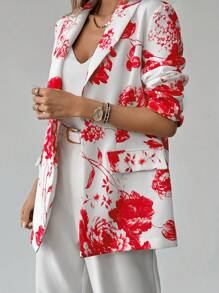 SHEIN Clasi 1 件花卉印花单排扣长袖西装外套