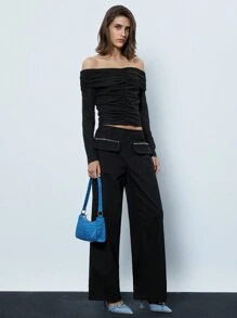 Maija 女士拉链口袋都市时尚休闲连体裤 - 黑色 - 查看 1