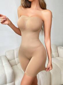 1pc Women Solid Color Bandeau Jumpsuit With Shorts - Apricot - View 4