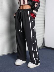 Coolane Pantalón deportivo para mujer con textura estriada y decoración, para usar en otoño, estilo urbano, de vuelta al colegio - Negro - Ver 3