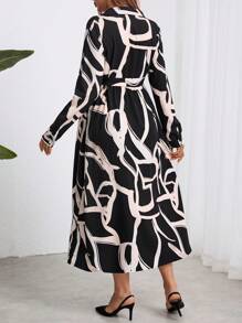 SHEIN Maternity Casual Button Down Loose Fit Long Dress, Autumn - Black - View 2