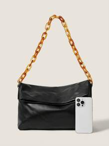 SHEIN BAE Tas Tangan Wanita Portabel Kapasitas Besar Warna Hitam - Hitam - View 2