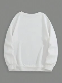 Men's Graphic Print Crew Neck Long Sleeve Pullover Sweatshirt - White - View 2