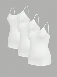 SHEIN Essnce Áo hai dây dài tay thoải mái, dáng rộng dành cho nữ cỡ lớn, màu trắng, bộ 3 chiếc, quần áo nữ mùa thu, áo dành cho người có đường cong cơ thể, áo kiểu. - trắng - Xem 7