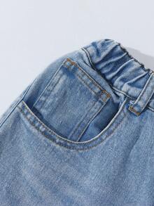 SHEIN Tween Girls Butterfly Print Denim Jeans