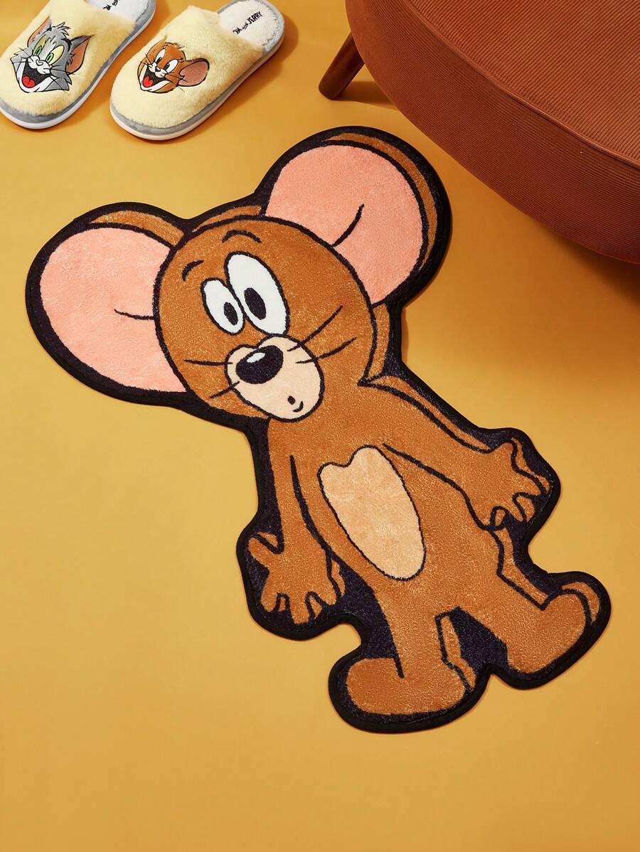 TOM & JERRY X SHEIN 1 pieza Alfombra con estampado de ratón de dibujos animados - Marrón - Ver 1