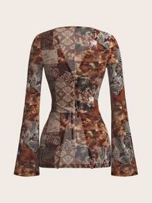 SHEIN ICON 网眼透视花卉印花开衫 - 彩色 - 查看 2