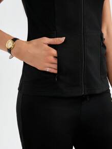 TaskEZ 2 piezas Conjunto de uniforme con parte superior y pantalones de color liso - Negro - Ver 4