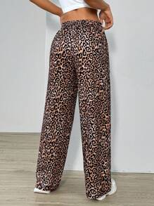 SHEIN Unity Leopard Print Splice Low-Waisted Elastic Waist Sweatpants - Multicolor - View 2