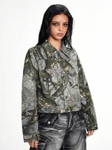ROMWE Grunge Punk Loose Straight-Leg Women's Jeans With Autumn Leaf Print - Black - View 2