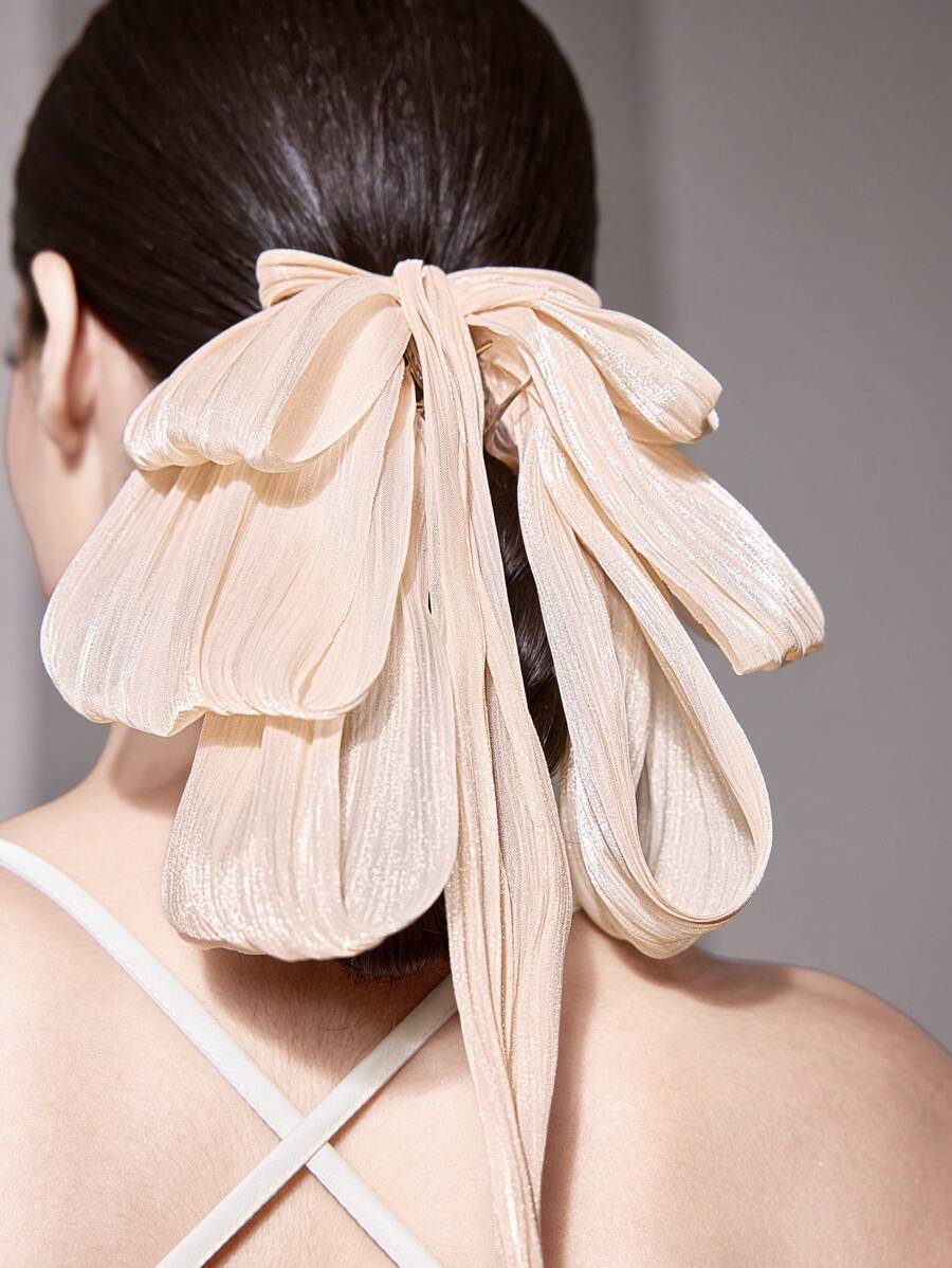 SHEIN MOD 1 Stück Haarklammer für Damen mit Schleife, geeignet für den Urlaub - Beige - Übersicht 1
