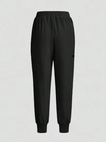 TaskEZ Conjunto de uniforme de pantalón y top de manga corta de unicolor - Negro - Ver 5