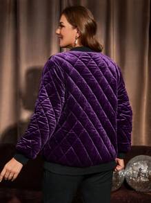 EMERY ROSE Áo khoác nhung kẻ cho nữ cỡ lớn có khóa kéo kim cương chần bông có đệm, Quần áo mùa thu cho nữ, Quần áo mùa đông cho nữ - Màu tím  Violet - Xem 2