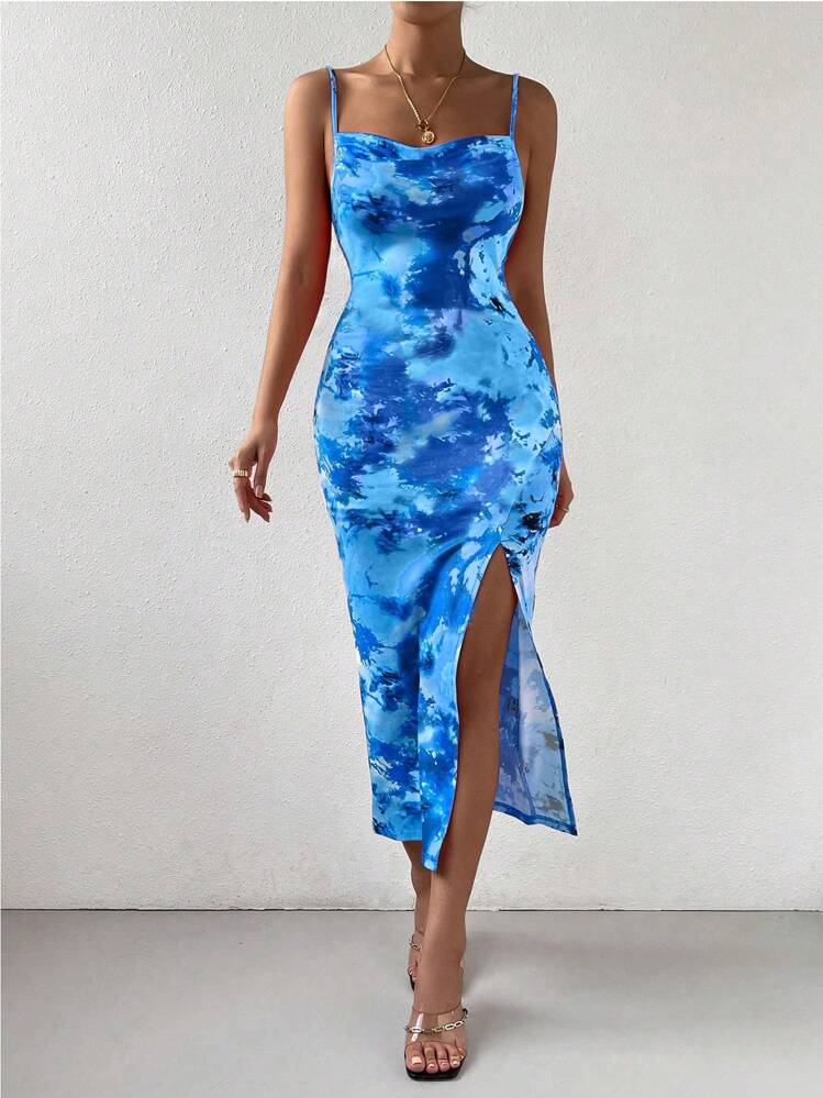 Chiquease Vestido largo tipo maxi estilo tie-dye con top camiseta de mujer - Azul - Añade 6
