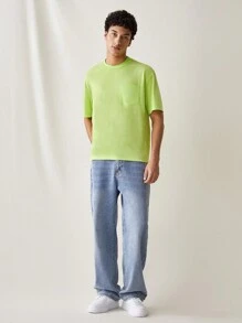 Manfinity VCAY Men's Casual Daily Knitted Loose Fit Embroidered Short Sleeve T-Shirt - Green - View 1