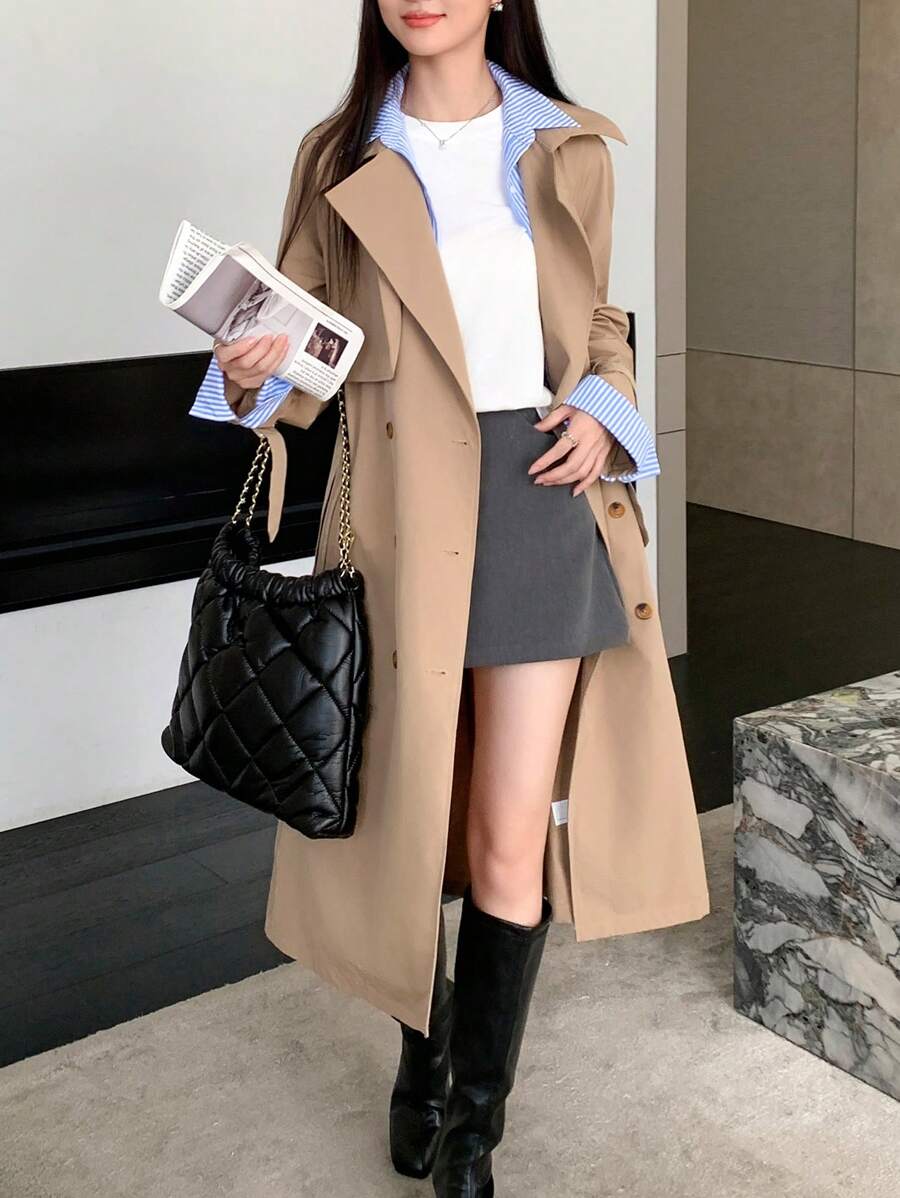 EastFlair 女款 BF 风格英式长款风衣 - 卡其色 - 查看 1