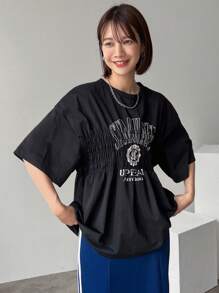 FRIFUL 女士圆领字母印花宽松休闲T恤，图案T恤超大T恤