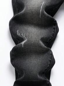 SHEIN Explorewe Tween Boys' Casual Modern Street Style Distressed Adjustable Waist 5-Pocket Stretchy Black Jeans, Versatile Fashion Year-Round, School, Campus, College Summer Holiday - Black - View 7