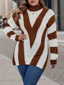 SHEIN LUNE Plus Size V-Neck Pullover Sweater