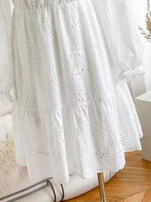 SHEIN Frenchy Plus Size Autumn Embroidered Hollow White Dress - White - View 3