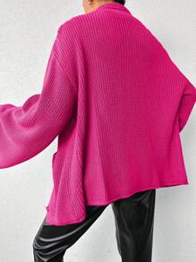 EURMUSE Damen lässige lange Arm Strickjacke mit offenem Vorderteil, Locker geschnitten, Herbst/Winter - Heißes Pink - Übersicht 2