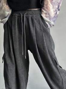 FRIFUL Women's Loose Fit Cargo Pants With Thermal Lined And Large Pockets Fall,Winter