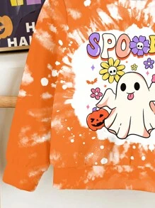 SHEIN 女婴怪异扎染图案柔软针织圆领套头衫，适合秋冬季、万圣节 - 彩色 - 查看 5