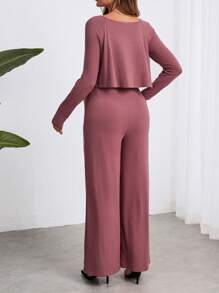 SHEIN Maternity Solid Wide Leg Cami Jumpsuit - Purple - View 2